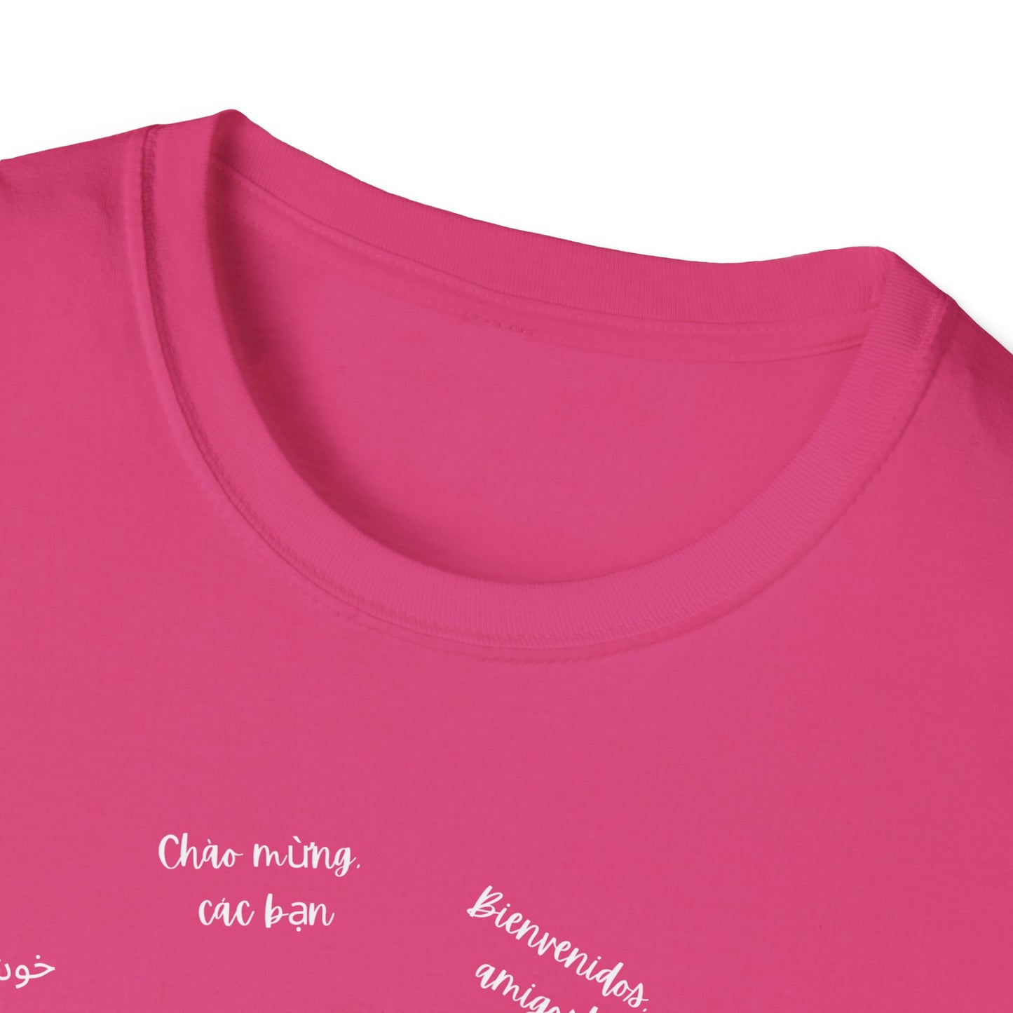 Multicultural Languages Unisex Softstyle T-Shirt - Welcome Friends ESOL Diversity Teachers Gift
