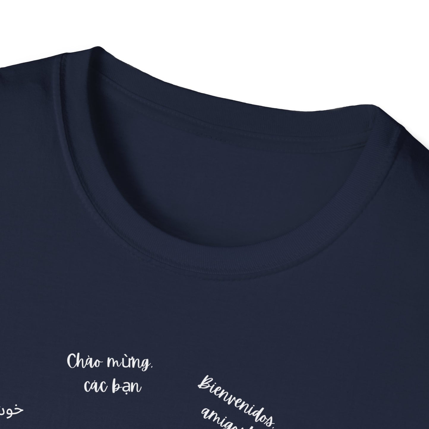 Multicultural Languages Unisex Softstyle T-Shirt - Welcome Friends ESOL Diversity Teachers Gift
