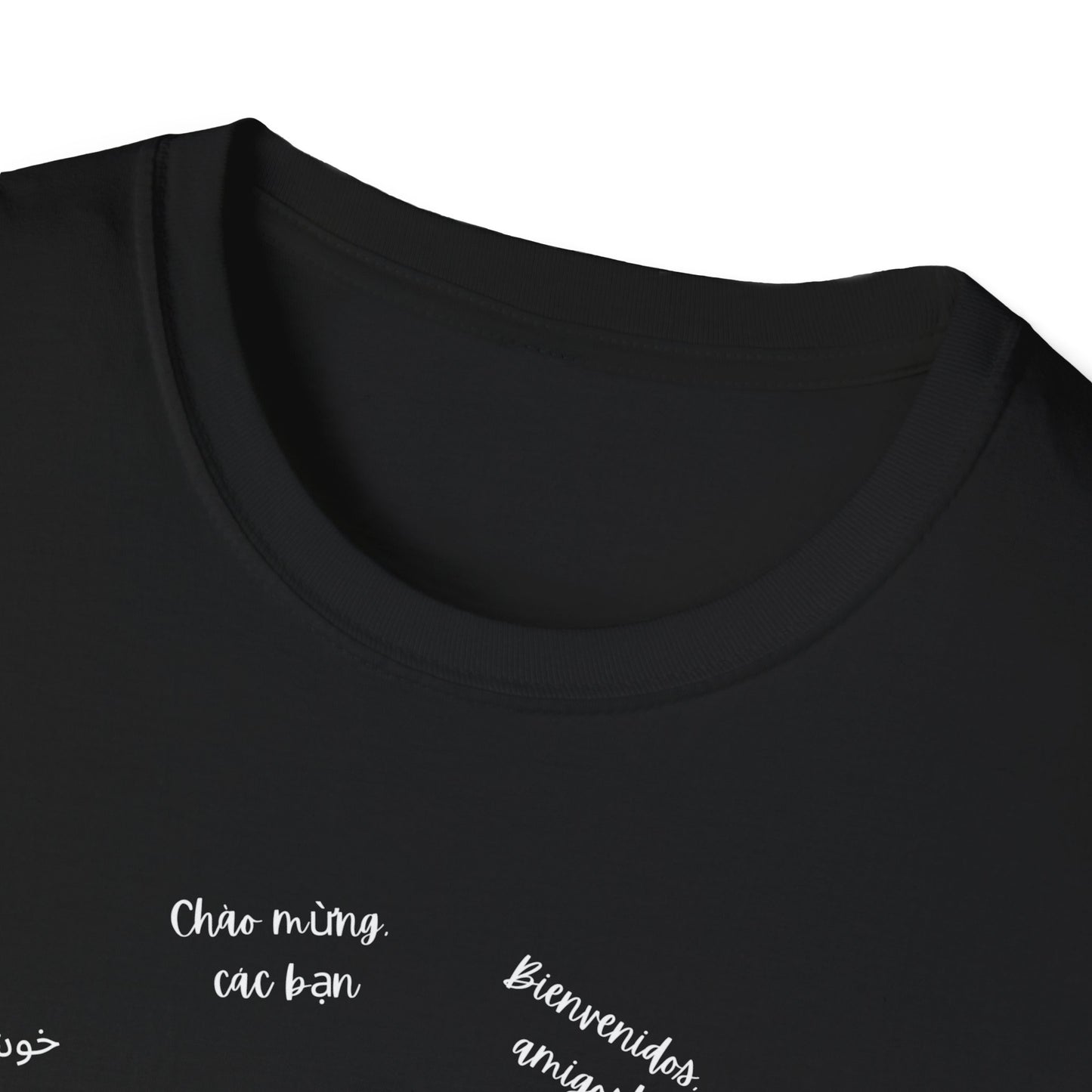 Multicultural Languages Unisex Softstyle T-Shirt - Welcome Friends ESOL Diversity Teachers Gift