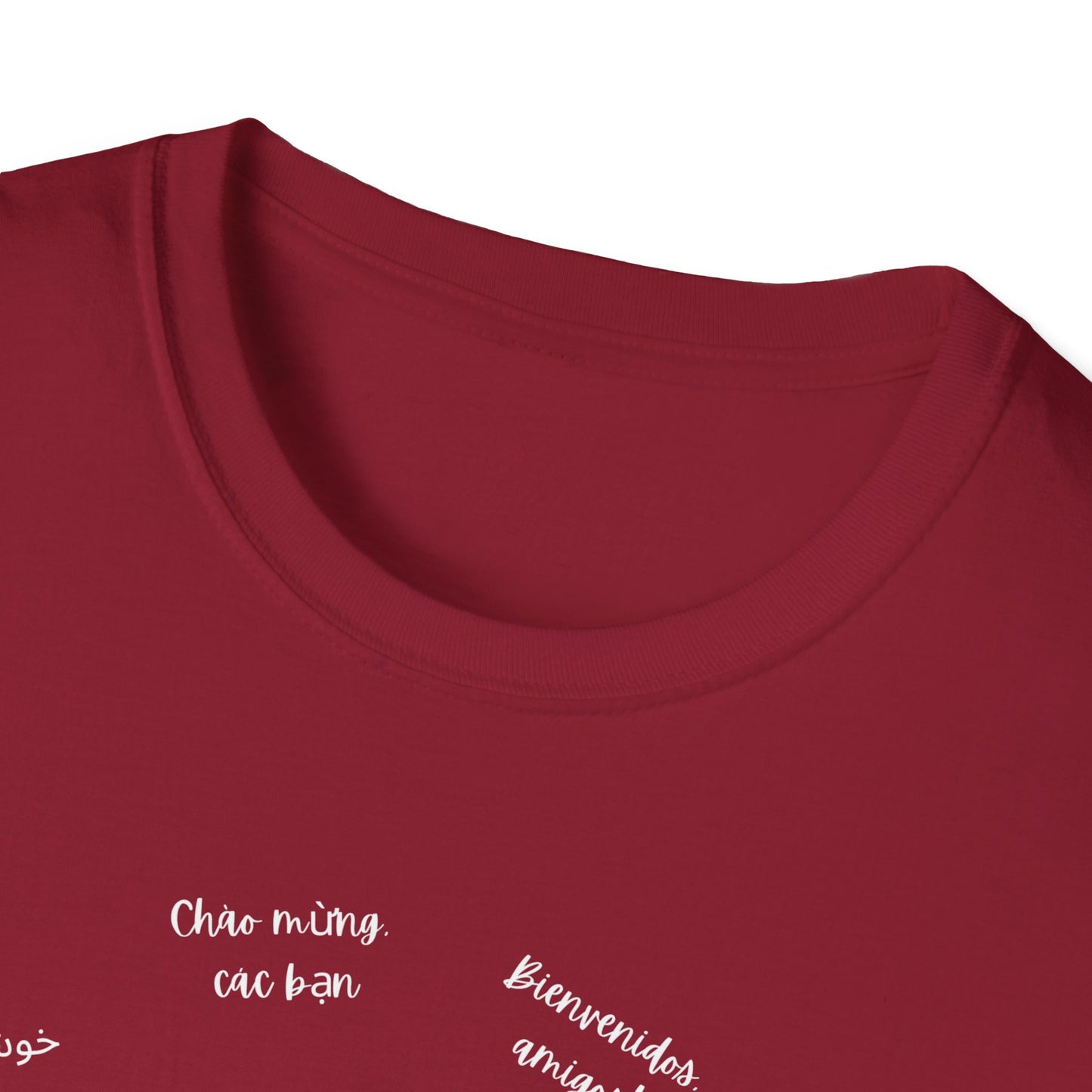 Multicultural Languages Unisex Softstyle T-Shirt - Welcome Friends ESOL Diversity Teachers Gift