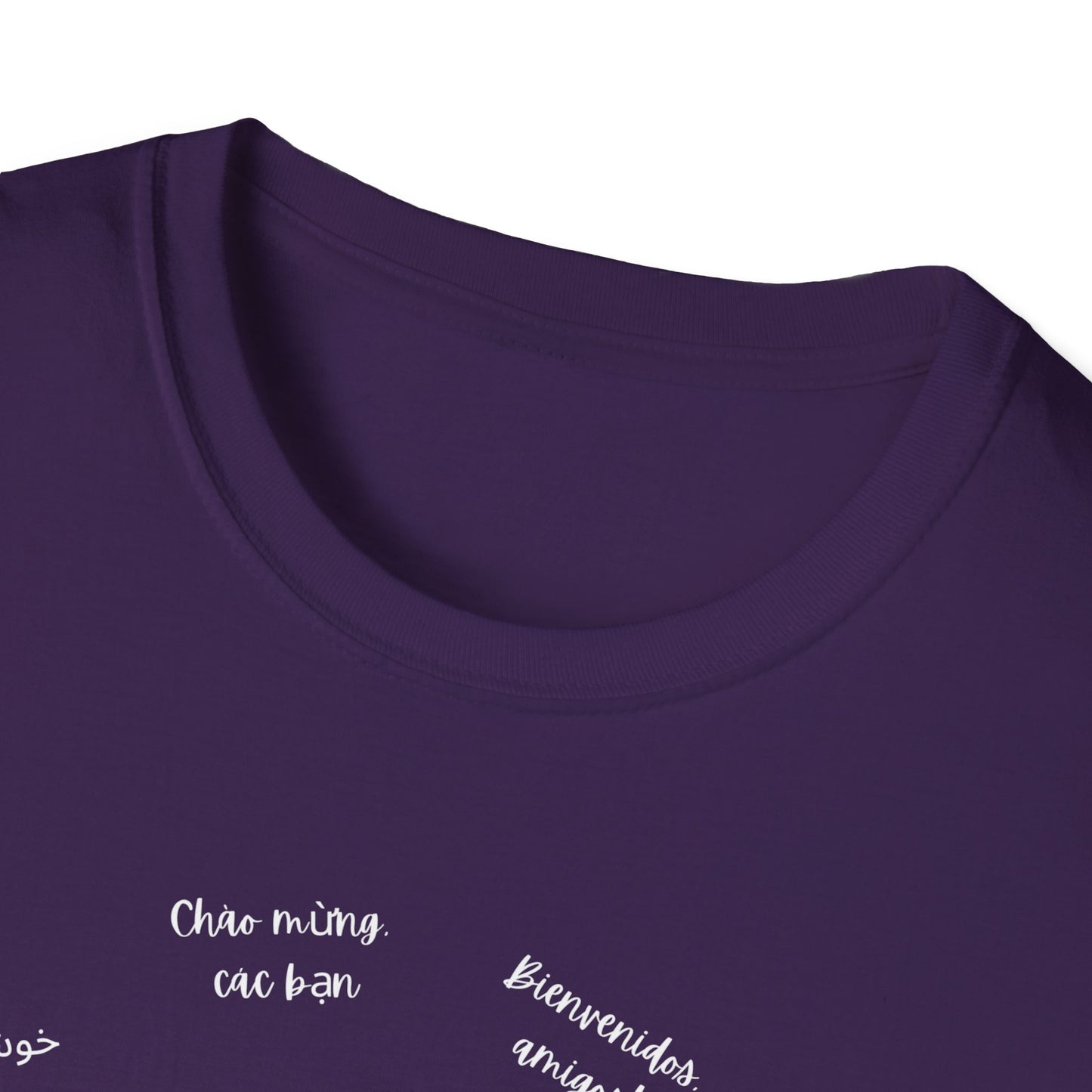Multicultural Languages Unisex Softstyle T-Shirt - Welcome Friends ESOL Diversity Teachers Gift