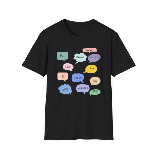 Multilingual Reading T-Shirt, Fun Language Tee, Book Lover Gift, Educational Shirt, Casual Wear for Readers