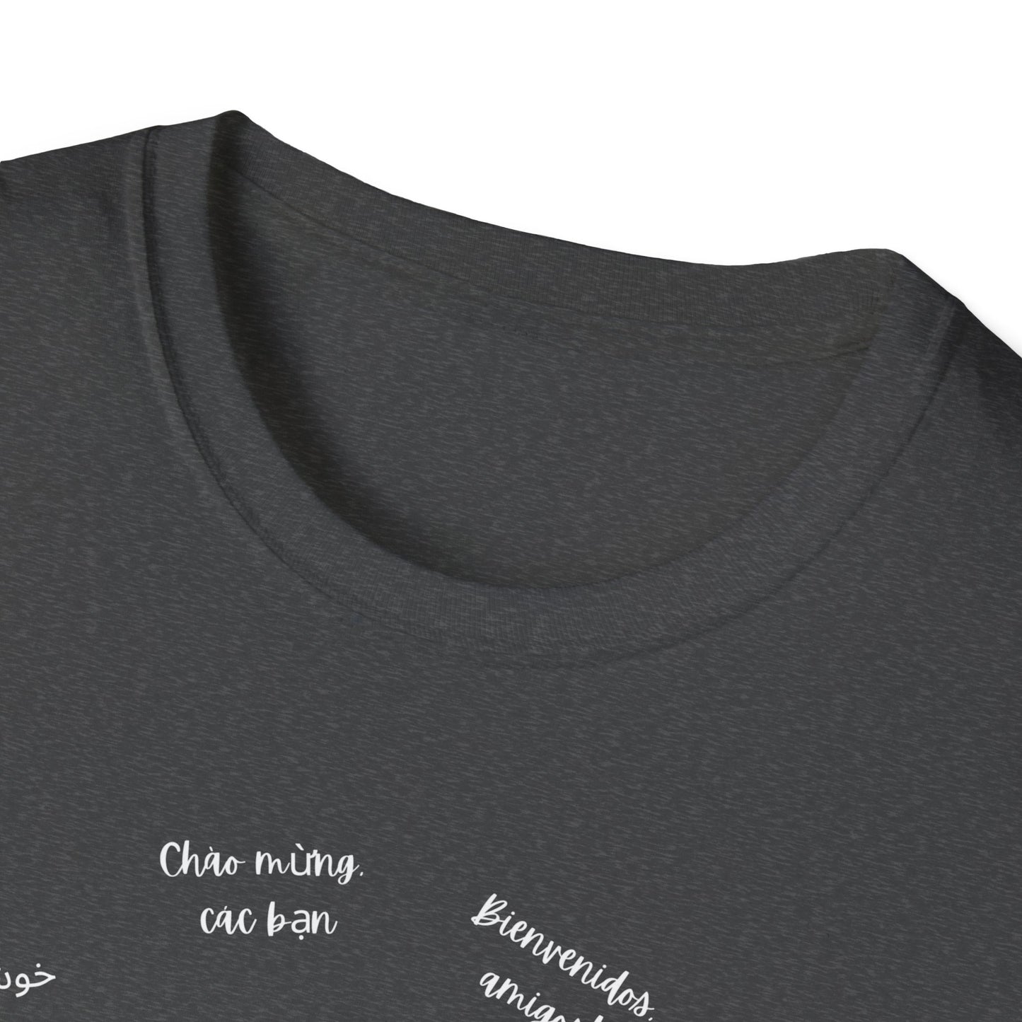 Multicultural Languages Unisex Softstyle T-Shirt - Welcome Friends ESOL Diversity Teachers Gift